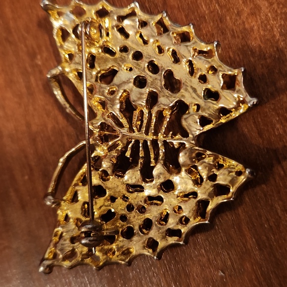 Vintage Elegant Gold and Orange Butterfly Brooch - Picture 3 of 5
